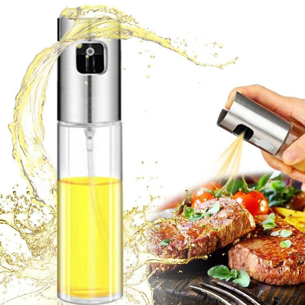 Oil Spray Bottle Stainless Steel Clear Glass