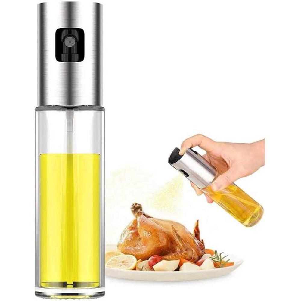 Oil Spray Bottle Stainless Steel Clear Glass