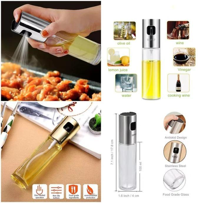 Oil Spray Bottle Stainless Steel Clear Glass