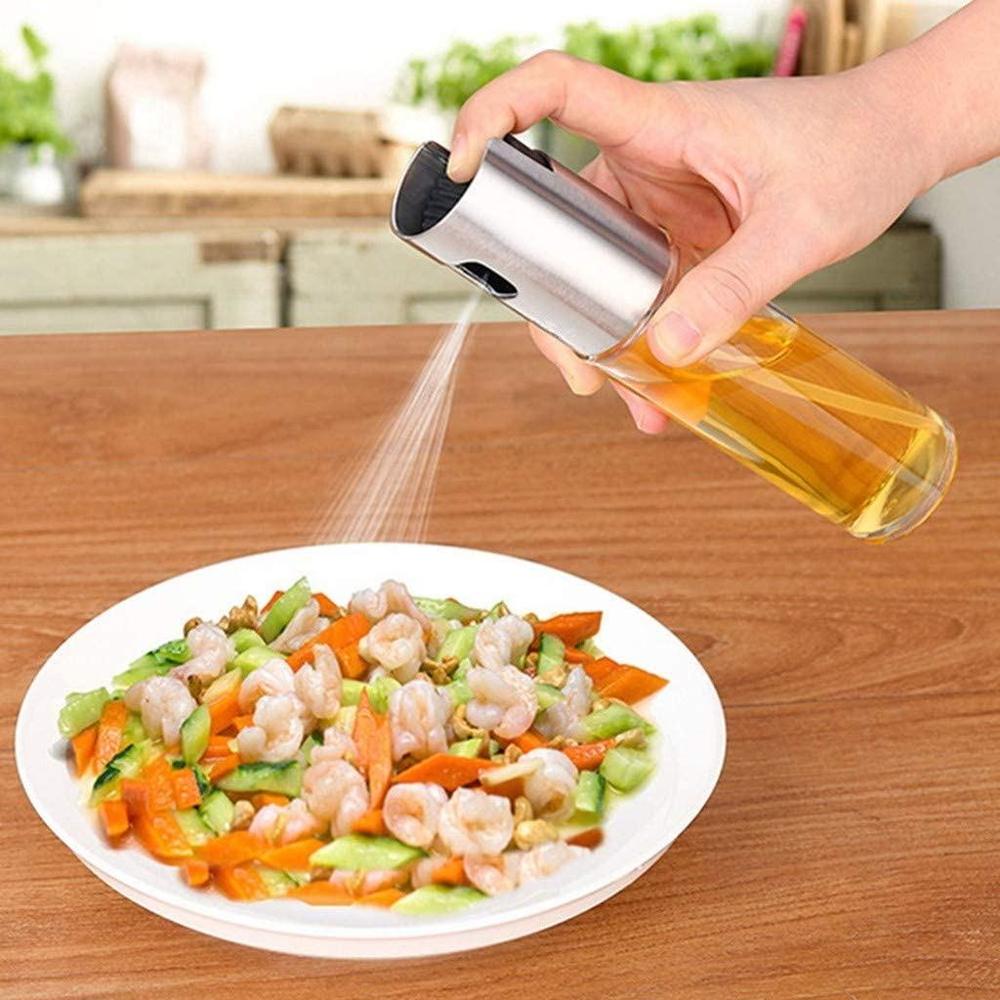 Oil Spray Bottle Stainless Steel Clear Glass