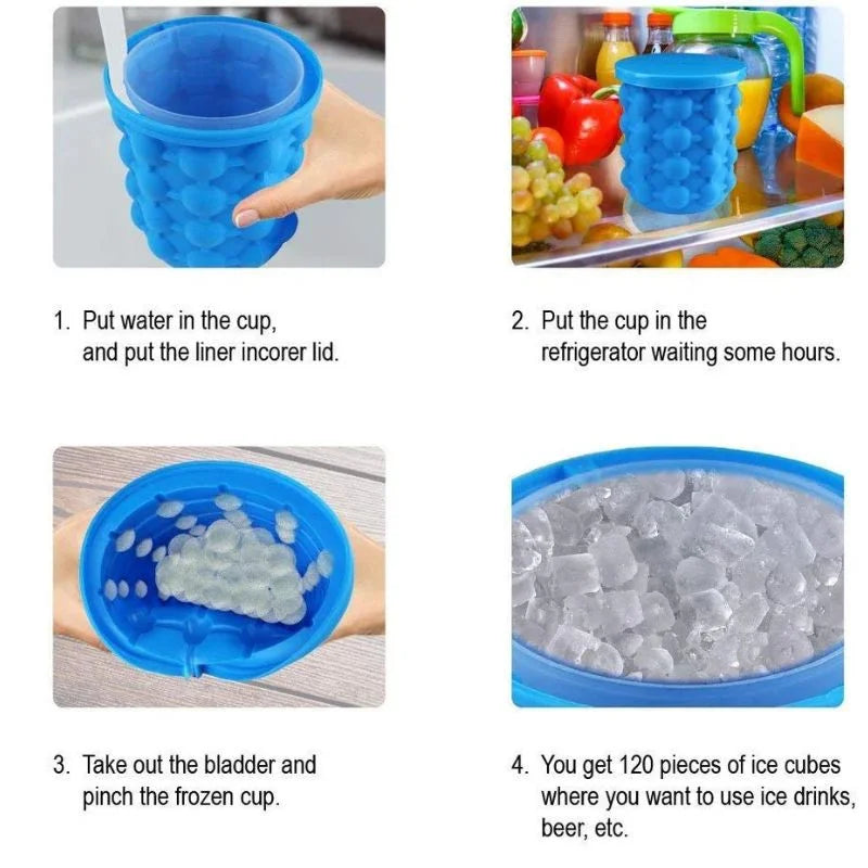Silicone Ice Genie Cube Maker | 2-in-1 Ice Bucket Mold